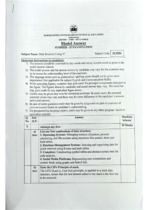DSU Model Answer for Data Structures (313301) - Summer 2025 Exam - Studocu