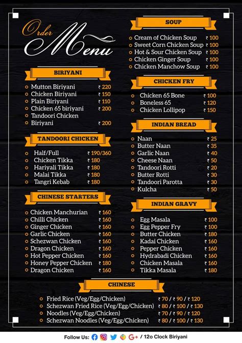 Menu at 12’o Clock Biriyani, Madurai, SMR Complex