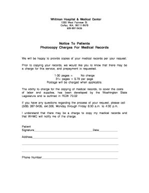 Fillable Online Notice To Patients Photocopy Charges For Medical ...
