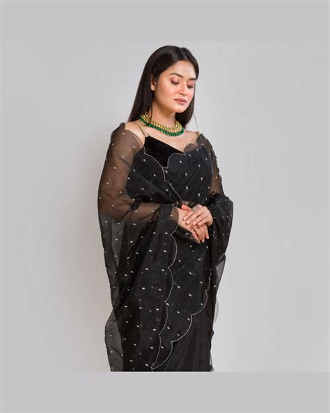 Black Organza Saree with Zardosi Dabka Embroidery – kreationbykj