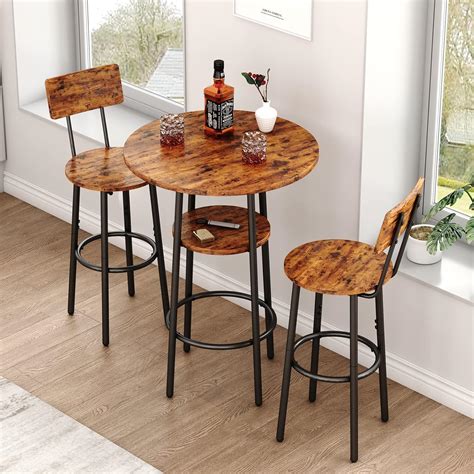 Amazon.com - KIVENJAJA Bar Table and Chair Set for 2, 3 Piece 2-Tier ...