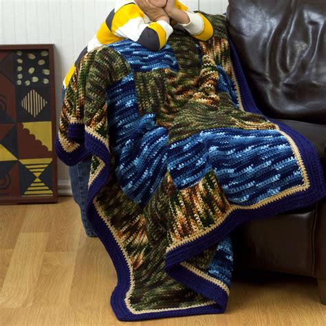 Free Easy Red Heart Camouflage Patch Throw Crochet Pattern | Yarnspirations
