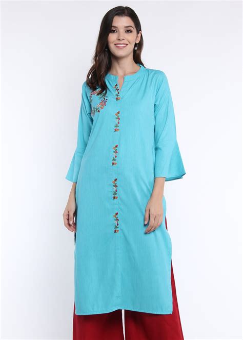 Get Blue Embroidered Flared Sleeve Kurta at ₹ 1449 | LBB Shop
