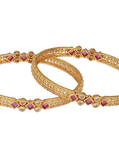 Set of 2 18K Gold Plated Ruby Studded Geru Polish Traditional Bangles ...