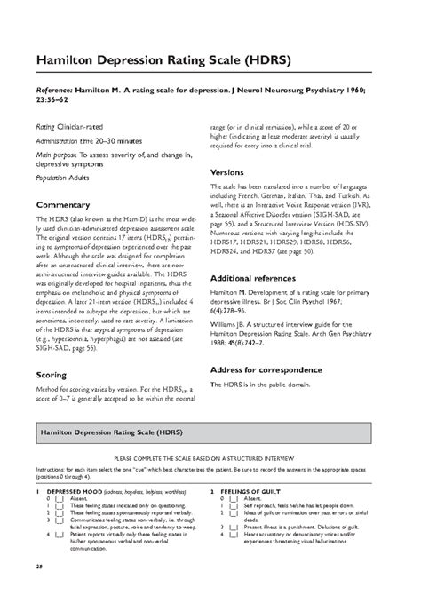 Hamilton- Depression - scale - Rating Clinician-rated Administration ...