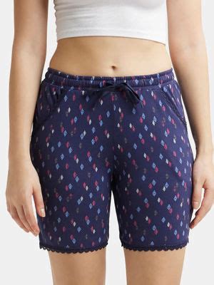 Buy Jockey RX10 Women Micro Modal Cotton Printed Shorts - Classic Navy ...