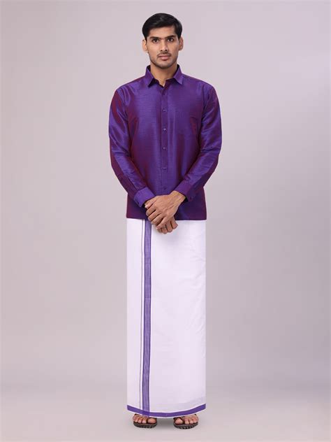 Violet Satin Shirt & Dhoti Combo - Men's Traditional Wear ...
