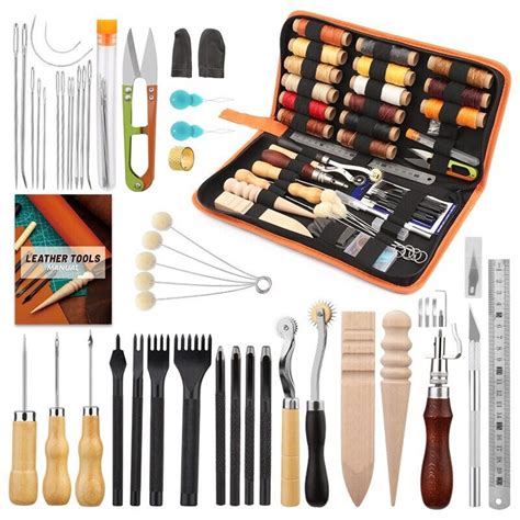 Leather Working Tools Practical Leather Craft Kit With Waxed Thread Awl Stitching Punch Hole for ...