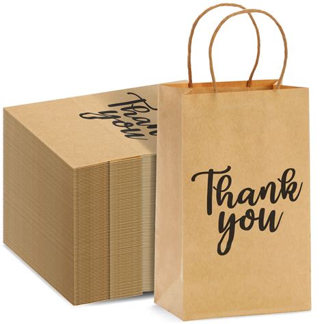 Thank You Bags Small Paper Bags with Handles Gold Foil Kraft Gift Bags ...
