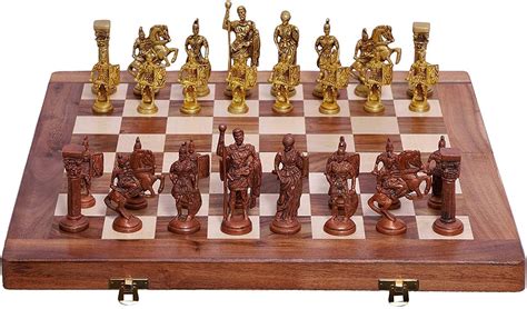 Buy ARTVARKO 16"X16" Wooden Folding Chess Game Board Set+ Brass Roman ...