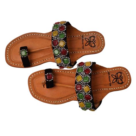 ALL ABOUT TOE Women's Kolhapuri Tribal Stone Punched Worked Chappal ...