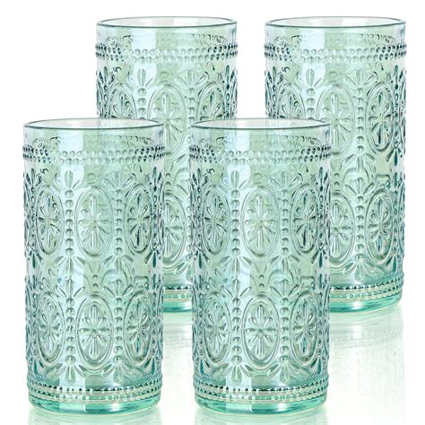 abrwyy Green Drinking Glasses Set of 4, Vintage Drinking Glasses ...