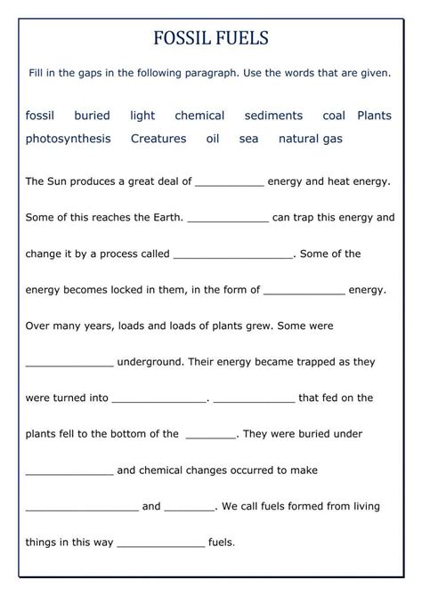 Image result for Fossil Fuels Worksheet