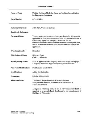 Petition for Stay of Eviction Based on Emergency Assistance - Blank ...