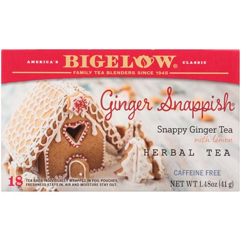 Bigelow Ginger Snappish Lemon Decaf Herbal Tea Bags, Caffeine Free, 18 ...