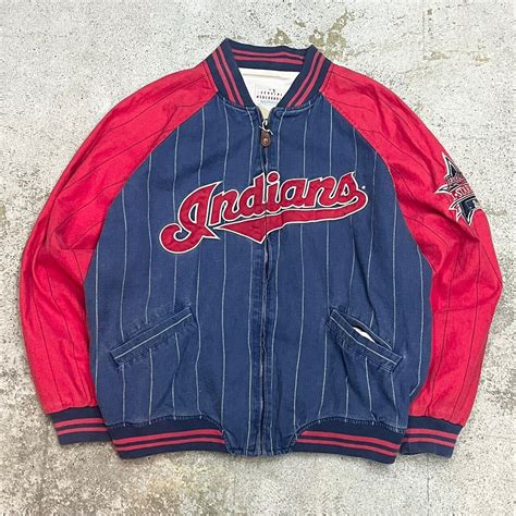 【size XXL】90s MLB MIRAGE indians インディアンス スタジャン | Lifeusedclothing