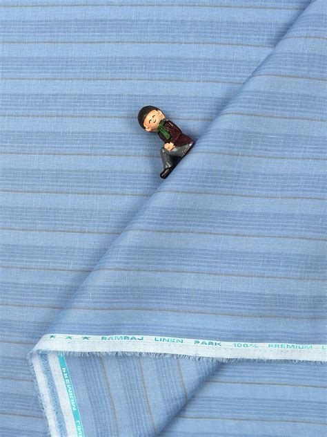 Pure Linen Blue Colour Striped Shirt Fabric Linen Park Texena-Double ...