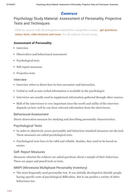 SOLUTION: Psychology study material assessment of personality ...