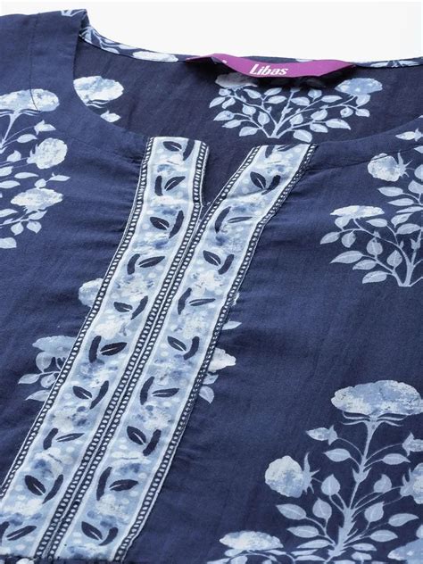 Buy Navy Blue Printed Cotton Dress Online at Rs.798 | Libas