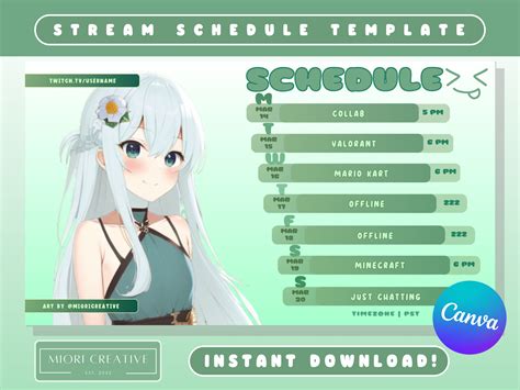 Vtuber Schedule Template Twitch Schedule Green Vtuber Stream - Etsy Canada