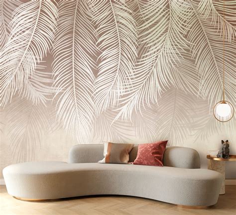Feather Wallpaper Peel and Stick: Beige Boho Wall Decor - Etsy ...