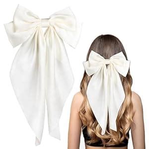 MIKONIKO Big Bows Hair Clips for Women Long Tail Bow Hairpin Soft Silky ...