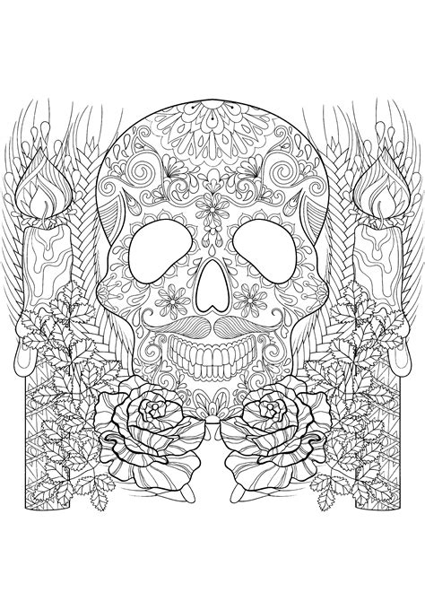 Skull and candles - Halloween Coloring Pages for adults