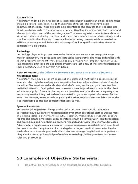 Image result for Performance Objectives Examples Secretary