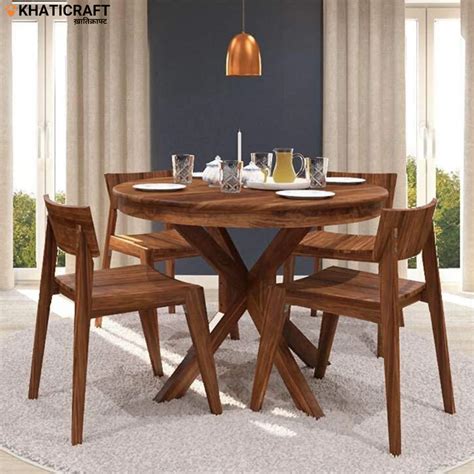 Mandal Chavi 4 Seater Solid Wood Sheesham Dining Set | KHATICRAFT