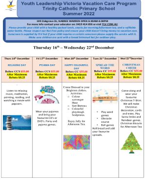 Fillable Online Trinity SUMMER Vacation Care Program Template.docx Fax ...