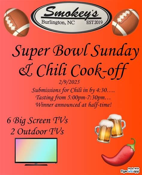 Chili cook-off / Super Bowl Sunday, Smokey's, Burlington, 9 February ...