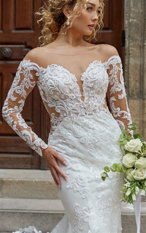 Chic Long Sleeve Lace Fit-and-Flare Bridal Gown with Open Back Detail
