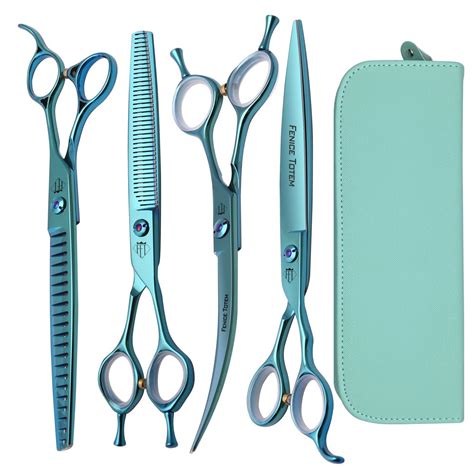 Fenice Totem Dog Grooming Scissors: Blueish Green 5 in 1 Pet Shears Kit ...