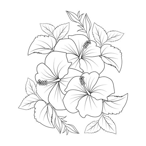 hawaiian flower coloring page illustration with line art stroke of ...