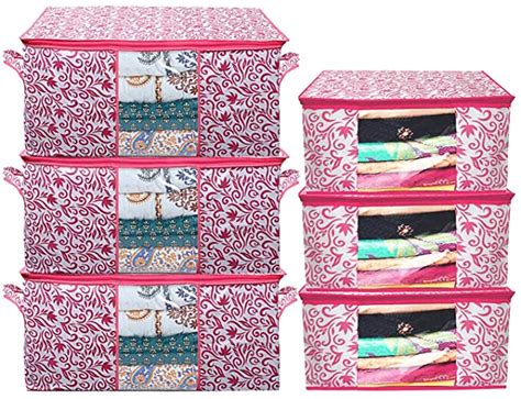 Kuber Industries Leaf Design Non Woven 3 Pieces Saree Cover and 3 ...