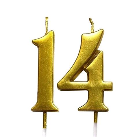 MAGJUCHE Gold 14th Birthday Numeral Candle, Number 14 Cake Topper ...