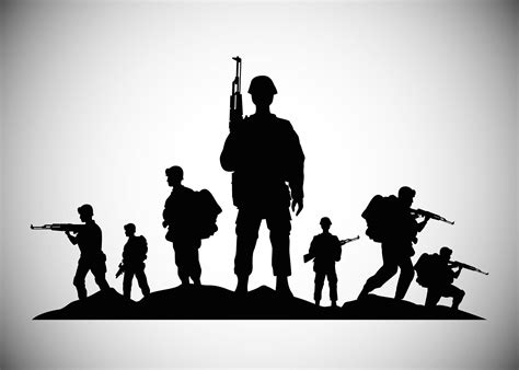 military soldiers with guns silhouettes figures icons 2526371 Vector Art at Vecteezy