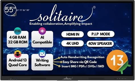 SOLITAIRE 55-inch Interactive Flat Panel Display | 4K UHD |Multi Touch ...
