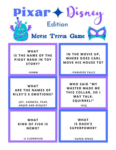 Free disney pixar trivia game printable – Artofit