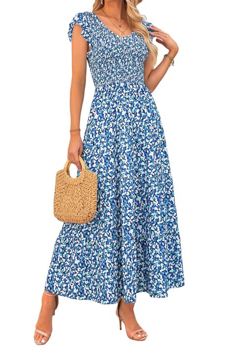 PRETTYGARDEN Women's Summer Flowy Maxi Dress Casual Cap Sleeve V Neck ...