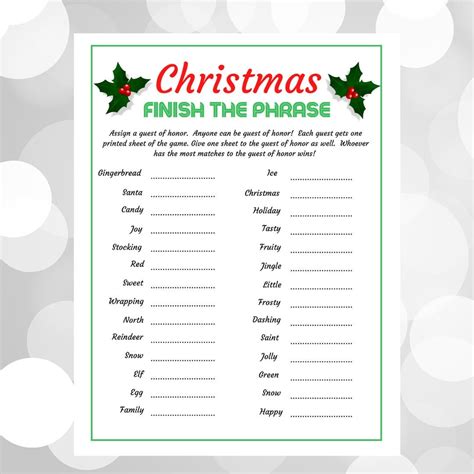Christmas Finish the Phrase Game, Printable Holiday PDF PNG, Xmas Party ...