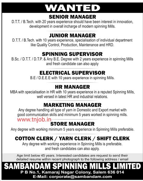 Today job openings in Salem and Erode areas only