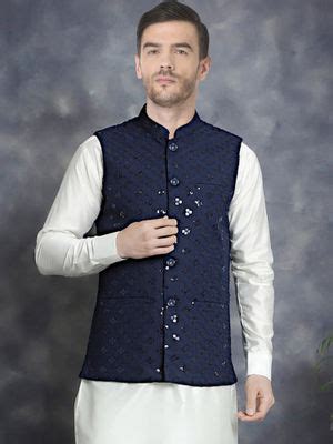 Buy SG LEMAN Men Navy Blue Nehru Jacket (S) Online