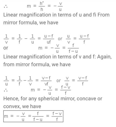 Magnification\nm=v/u =f-v/f = f/f+u