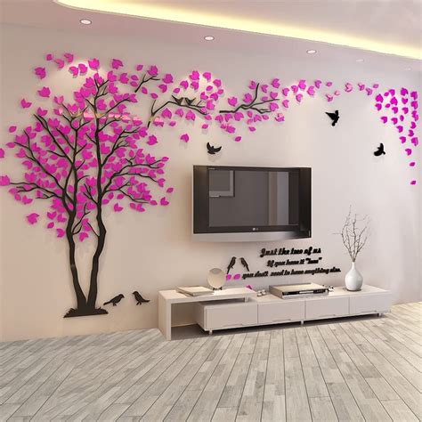 Acrylic 3D Tree Wall Stickers DIY Crystal Wall Decal Wall Murals for ...