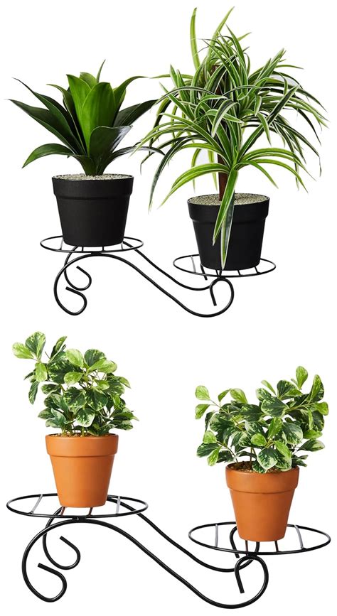 Amazon Brand - Solimo Metal Flower Pot Planter Stand (Black, Set of 2 ...