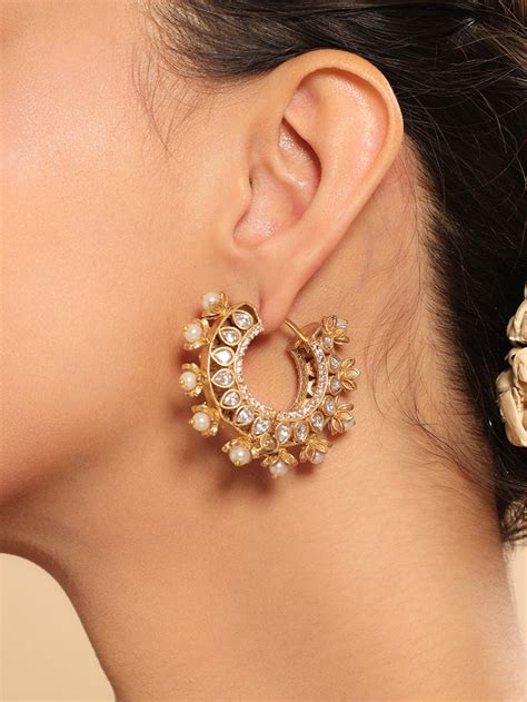 Buy Ethnic Pearl Hoop Earrings – Traditional Jewellery by Nuyug