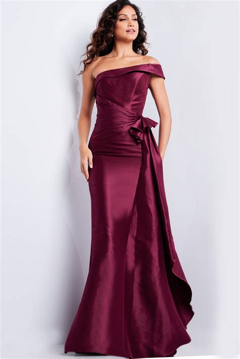 Burgundy One Shoulder Ruched Waist Gown 25831 | Jovani