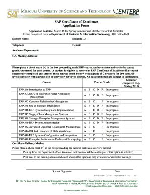 Fillable Online erp mst SAP Certificate of Excellence Application Form ...