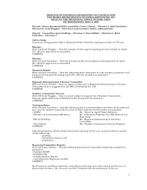 Fillable Online Present: Reeve Raymond Wild, councillors Garry Gibson ...